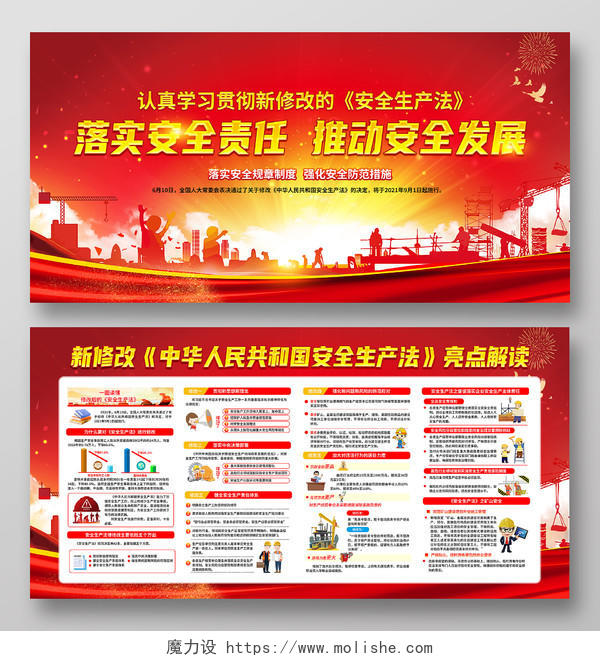 红黄党建风格新修改安全生产法宣传栏新安全生产法宣传栏